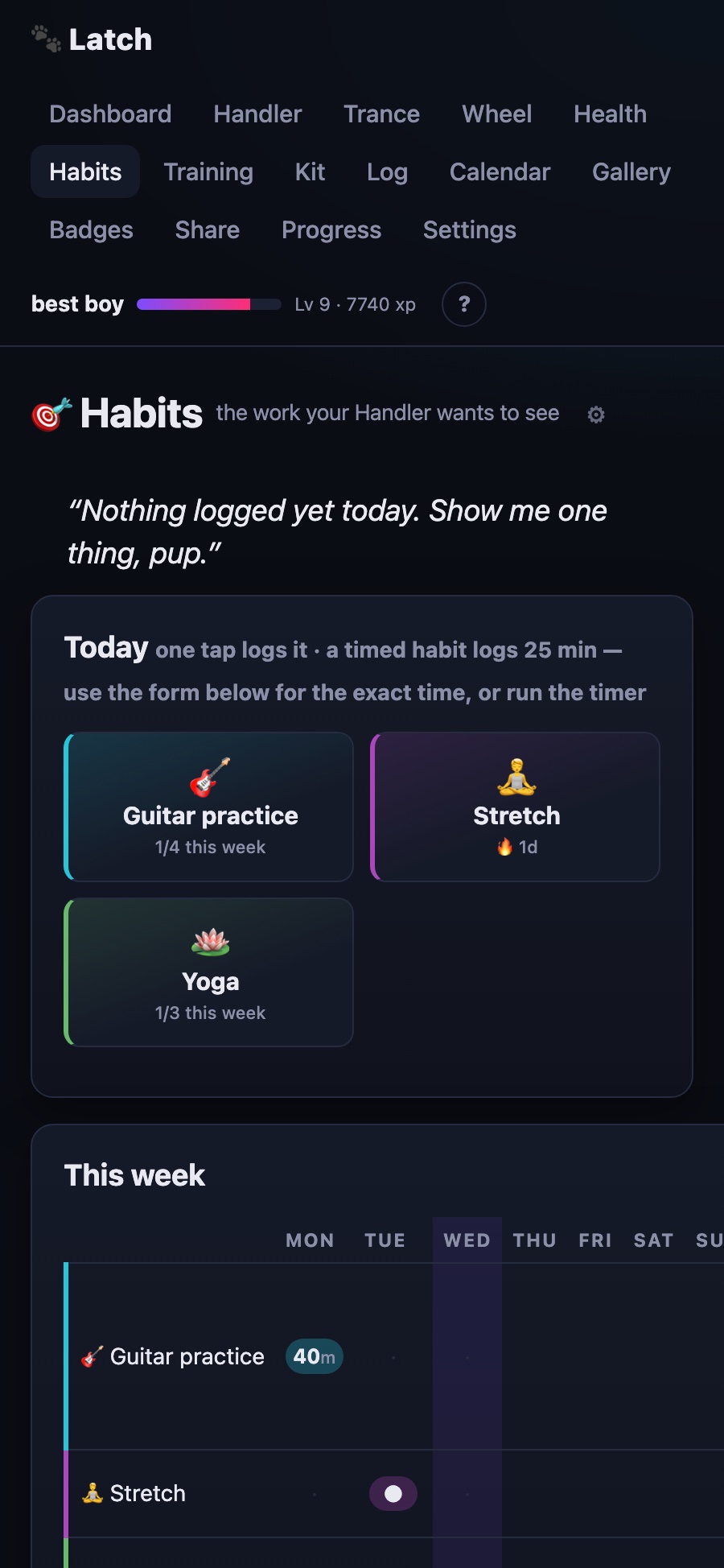 Habits page on a phone